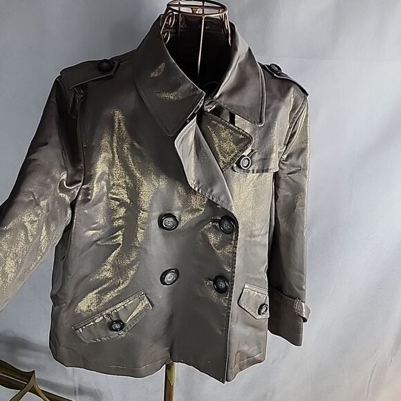 Metallic Gray Pewter Bronze Boxy Coat with Pleated Back Mad Max Moto - Picture 3 of 15